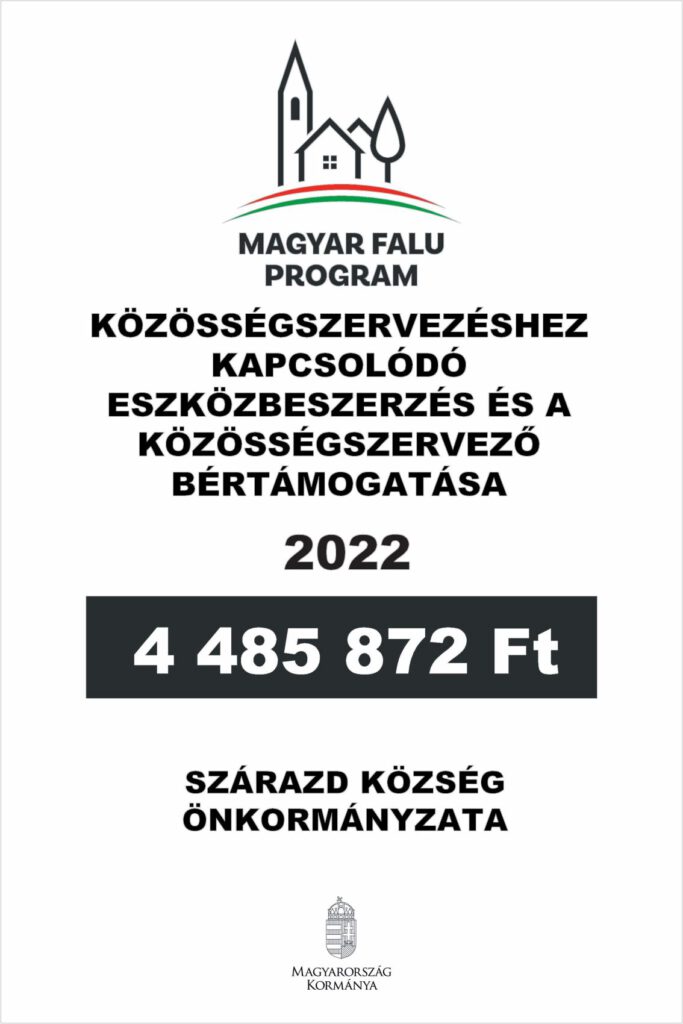 Támogatói tábla - Magyar Falu Program - Közösségszervezéshez kapcsolódó eszközbeszerzés és a közösségszervező bértámogatása - 2022